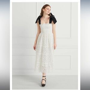New with tags- hill house white lace dress with black bow shoulder ribbon